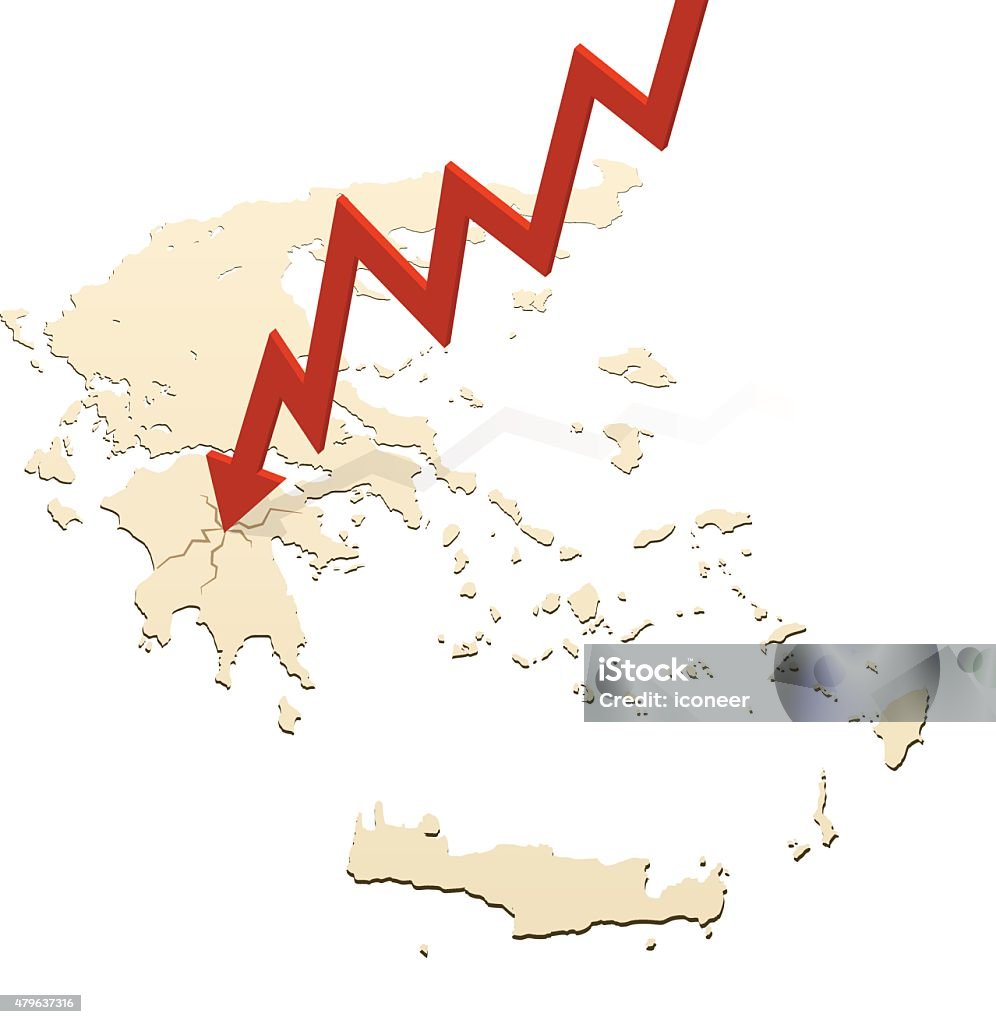 Grecia mapa con flecha crashing en mapa fondo blanco - arte vectorial de 2015 libre de derechos