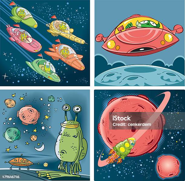 Ufo And Alien Set Stock Illustration - Download Image Now - Retro Style, Space Travel Vehicle, 2015