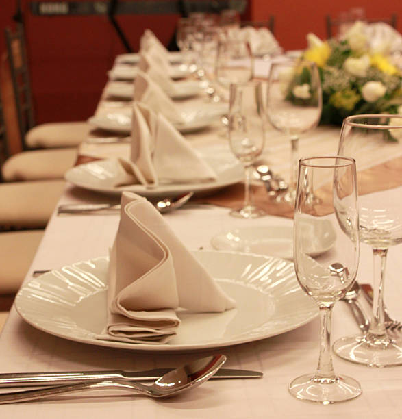 istock Glasses and plates on table in restaurant 479647532