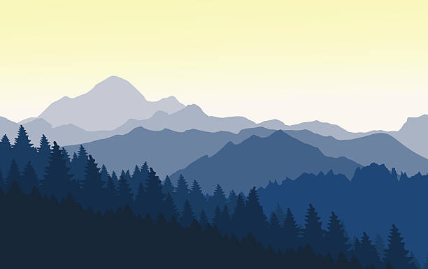 illustrazioni stock, clip art, cartoni animati e icone di tendenza di splendida mattina nel blue mountains - mountain mountain range rocky mountains silhouette