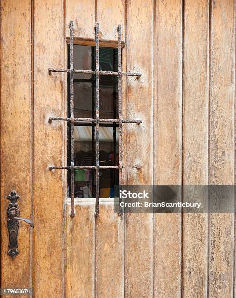 Closed Door With Barred Window Stock Photo - Download Image Now - 2015, Cinque Terre, Closed