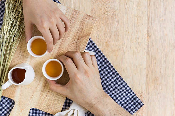 Taking Tea Cups on Wood Texture Background