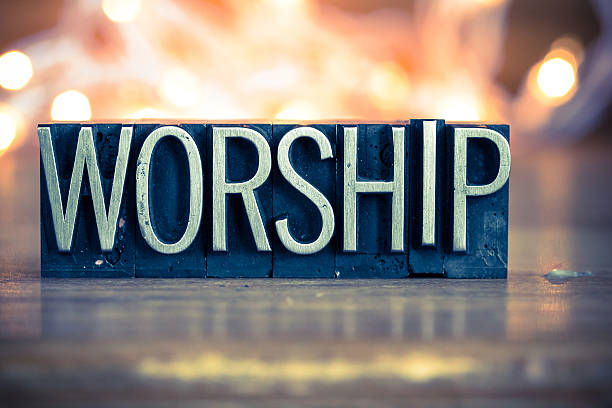 Worship Concept Metal Letterpress Type stock photo