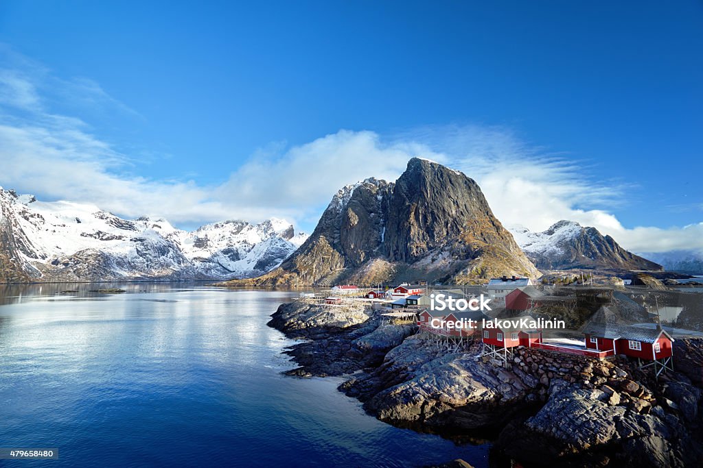 Fishing huts at spring day - Reine, Lofoten islands, Norway Norway Stock Photo