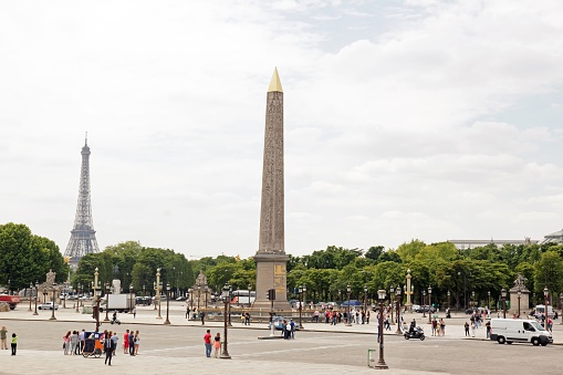La Concorde and the Eiffel Tower, seen from the Tuileries (Paris France)