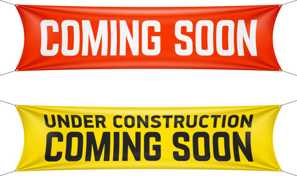 Coming soon banner Vector illustration with transparent effect. Eps10. construction zone signs stock illustrations