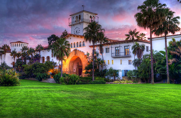 Santa Barbara Courthouse. The Santa Barbara Courthouse under a pink sunset with clouds. santa barbara california photos stock pictures, royalty-free photos & images