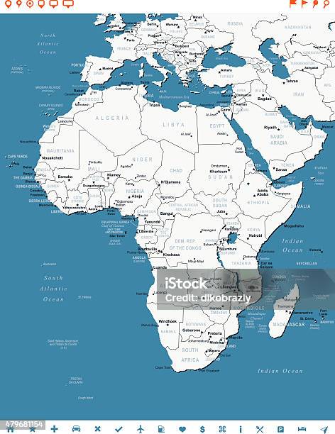 Africa Map And Navigation Labels Illustration Stock Illustration - Download Image Now - Algeria, 2015, Africa
