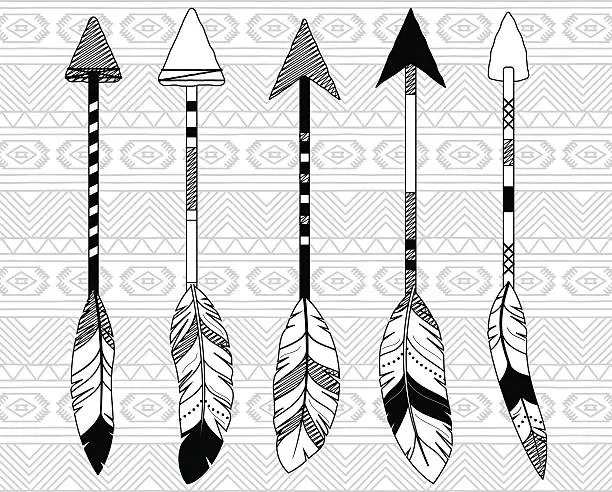 Vector illustration of Vector Collection of Stylized Tribal Feather Arrows