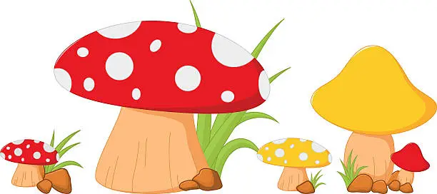 Vector illustration of Red mushroom with grass