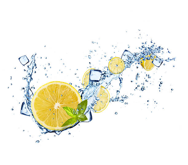 istock Lemons slices in water splashes on white 479688314