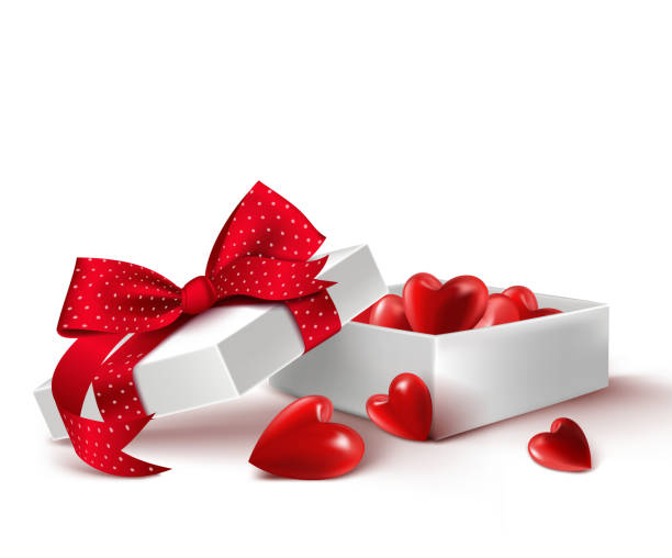 ilustrações de stock, clip art, desenhos animados e ícones de realista 3d branco caixa de oferta com balão de coração dentro - valentines day gift white background gift box