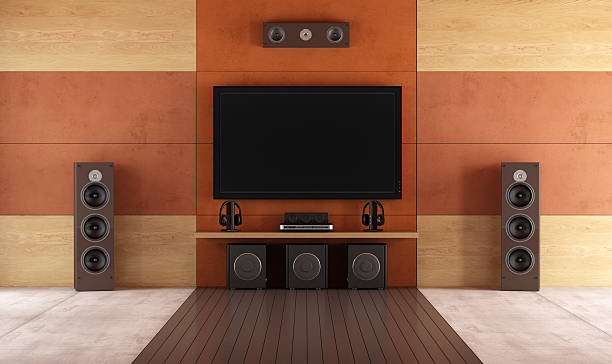 Modern home theater room Modern home theater room without furniture - rendering entertainment center stock pictures, royalty-free photos & images