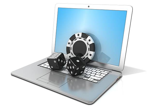 istock Laptop with black dice and chip 479693604