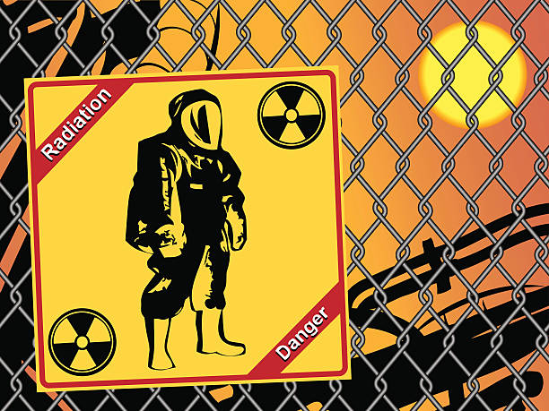 знак радиационной костюм-излучения. - radiation protection suit biology danger biochemical warfare stock illustrations