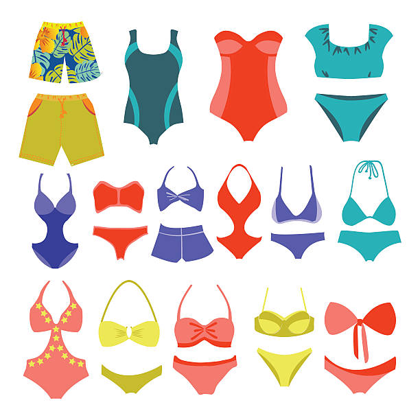 модная коллекция купальные костюмы - swimwear bikini lingerie panties stock illustrations