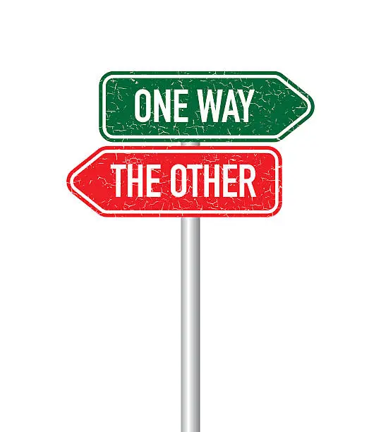 Vector illustration of One way and the other signpost