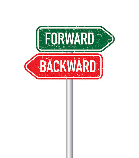 Forward and backward signpost Forward and backward signpost bending over backwards stock illustrations