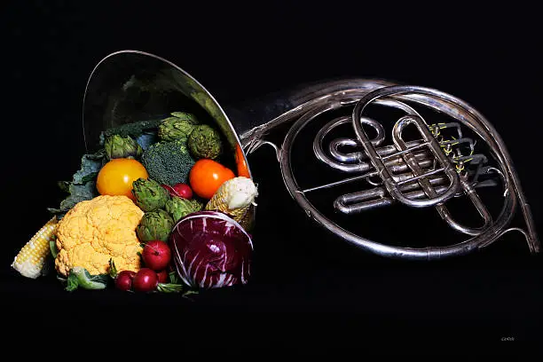I used a French Horn and filled it with vegetables.