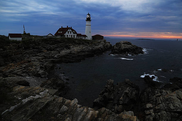 dawn w portland head światła - lighthouse landscape maine sea zdjęcia i obrazy z banku zdjęć