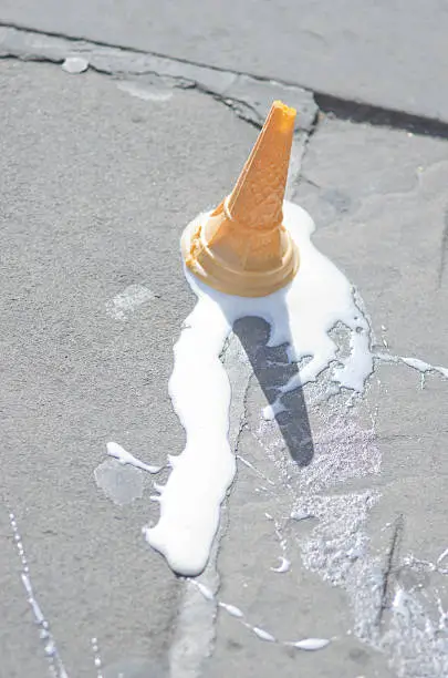 Melting,ice cream cone fell on the pavement in York