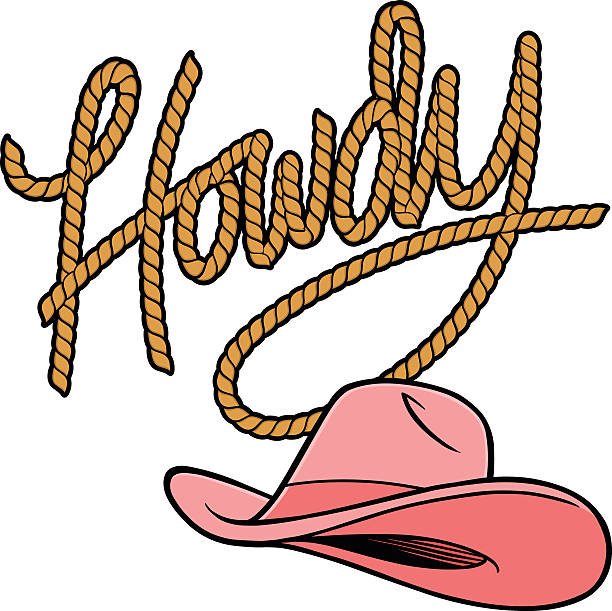 ilustrações de stock, clip art, desenhos animados e ícones de howdy vaqueira corda e chapéu - country and western music illustrations