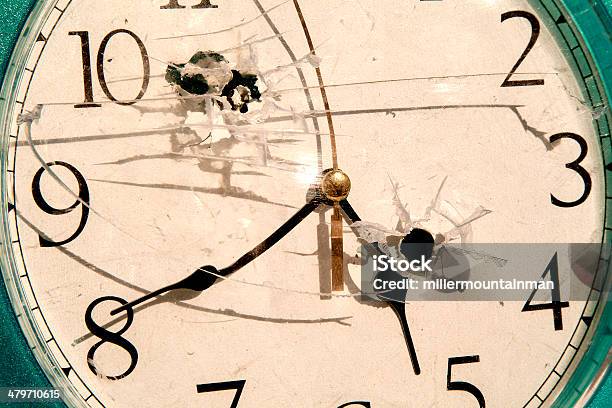 Dead Time Stock Photo - Download Image Now - Broken, Bullet Hole, Clock