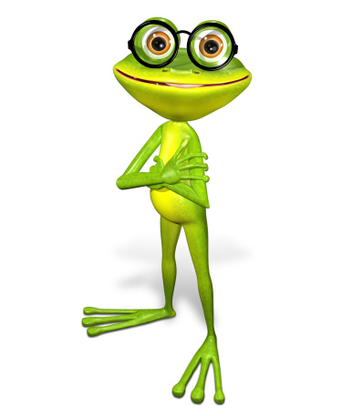 3d illustration merry green frog in the glasses