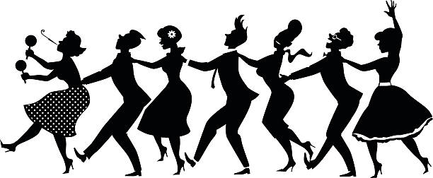 ilustraciones, imágenes clip art, dibujos animados e iconos de stock de conga de silhouette - 1950s style 1960s style dancing image created 1960s