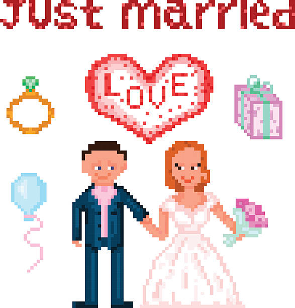 ilustraciones, imágenes clip art, dibujos animados e iconos de stock de pixelart de bodas - illustration and painting single flower fun old fashioned