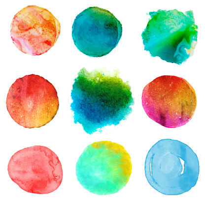 Set of hand drawn watercolor colorful brush strokes.
