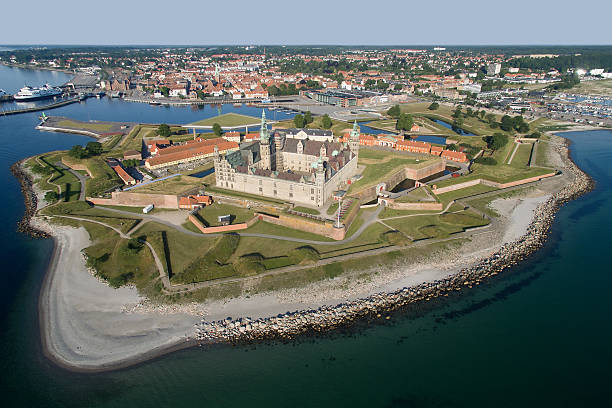 Helsingoer, Denmark July 4 2015 - Aerial view of the old castle Kronborg