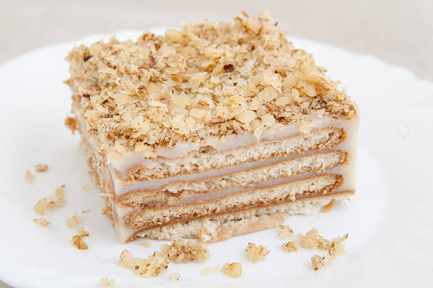 istock Piece of biscuit cake on white plate 479724718
