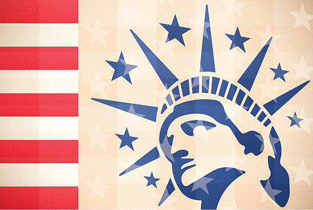 illustrazioni stock, clip art, cartoni animati e icone di tendenza di statua della libertà sullo sfondo - american culture liberty usa statue