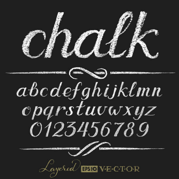 Chalk alphabet Vector illustration of chalk alphabet on blackboard. Eps10. Transparency used. RGB. Global colors. Gradients free chalk drawing stock illustrations
