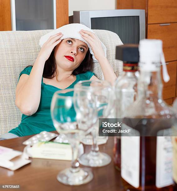 Girl Having Headache Stock Photo - Download Image Now - Adult, Adults Only, Alcohol - Drink