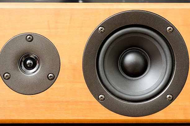 Closeup of loudspeaker Closeup of loudspeaker home recording studio setup stock pictures, royalty-free photos & images