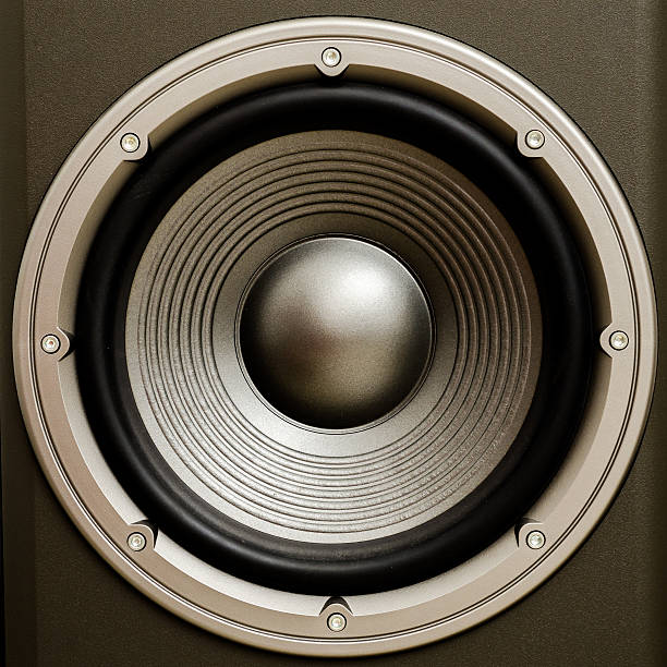 Subwoofer Speaker Close up of a stereo audio loudspeaker with a nice finish. This is a woofer or bass cone. Great for all your music projects. There are other shots in this series also... bass guitar photos stock pictures, royalty-free photos & images