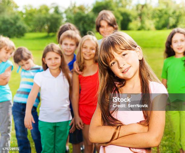 Girl With Her Friends In The Park Stock Photo - Download Image Now - 8-9 Years, Beautiful People, Beauty