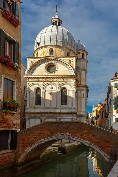 Church Santa Maria dei Miracoli or Marble church in the sestiere of Cannaregio at morning, in Venice, Italia