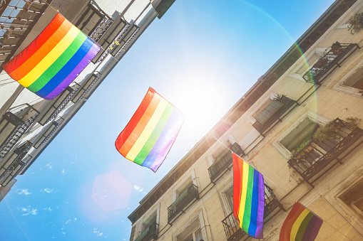 Rainbow Flag Gay Rights Pride in Madrid, Spain