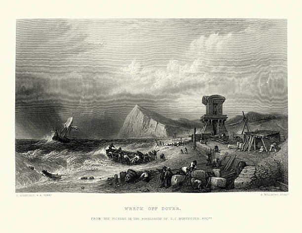 Shipwreck of the Dover Coast Vintage engraving of a Shipwreck of the Dover Coast. 1869 north downs stock illustrations