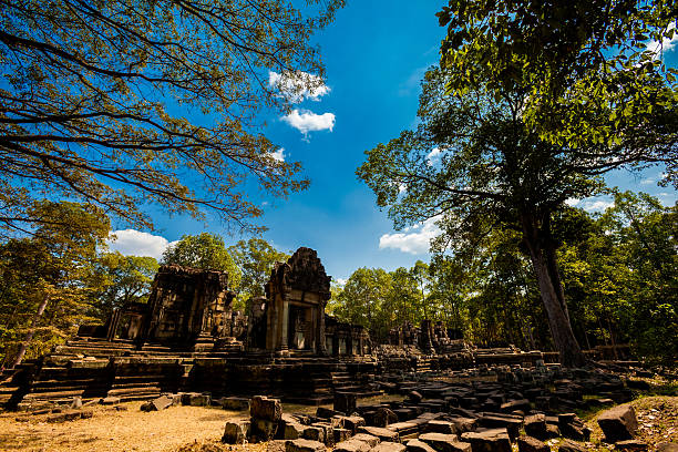 Architecture of old buddhist Angkor Archeological park temple - Bayon in Angkor Thom. Monument of Cambodia - Siem Reap