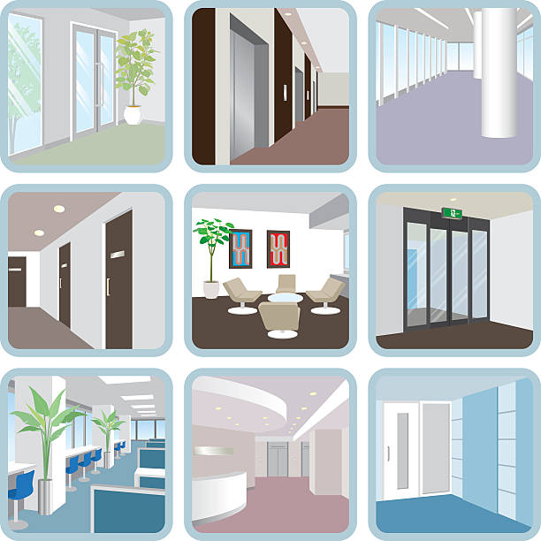 ilustraciones, imágenes clip art, dibujos animados e iconos de stock de varias de oficina - hotel reception symbol chair domestic room