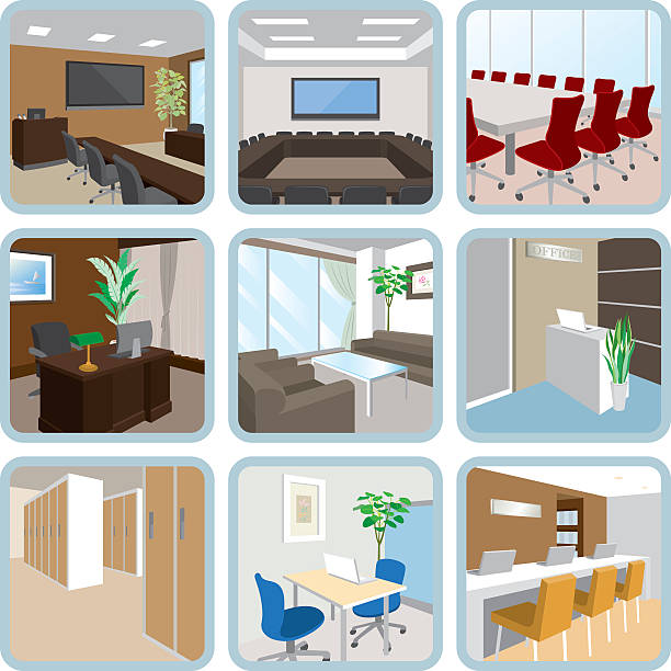 illustrations, cliparts, dessins animés et icônes de divers bureau - domestic room seat entrance hall corridor