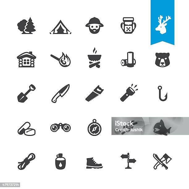 Forest Survival Related Icons Stock Illustration - Download Image Now - Summer Camp, Camping, Icon Symbol