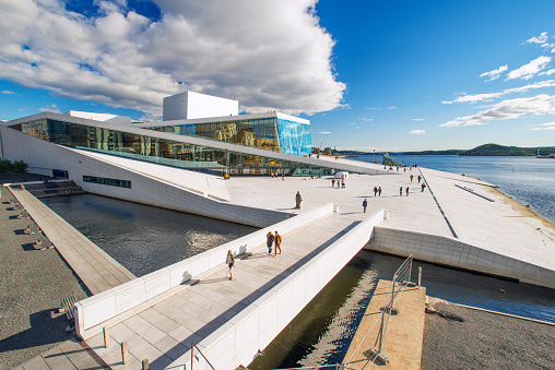 Oslo, Norway - September 5, 2012: View on a side of the National Oslo Opera House on September 5, 2012, which was opened on April 12, 2008 in Oslo, Norway