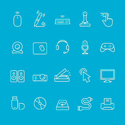 Input Devices,  stroke vector icons kit.