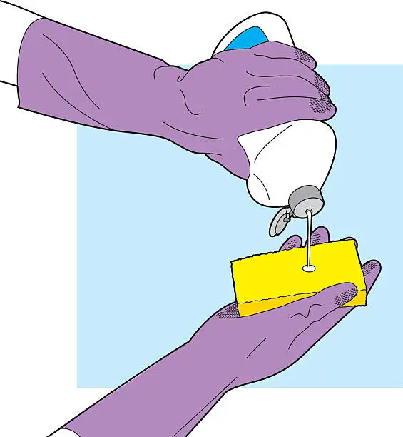 Vector illustration of Cleaning with Sponge Line Art