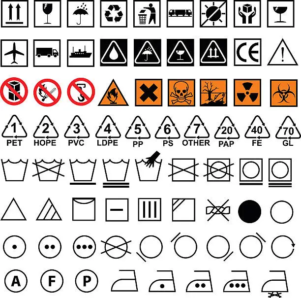 Vector illustration of laundry, carton,danger, symbols